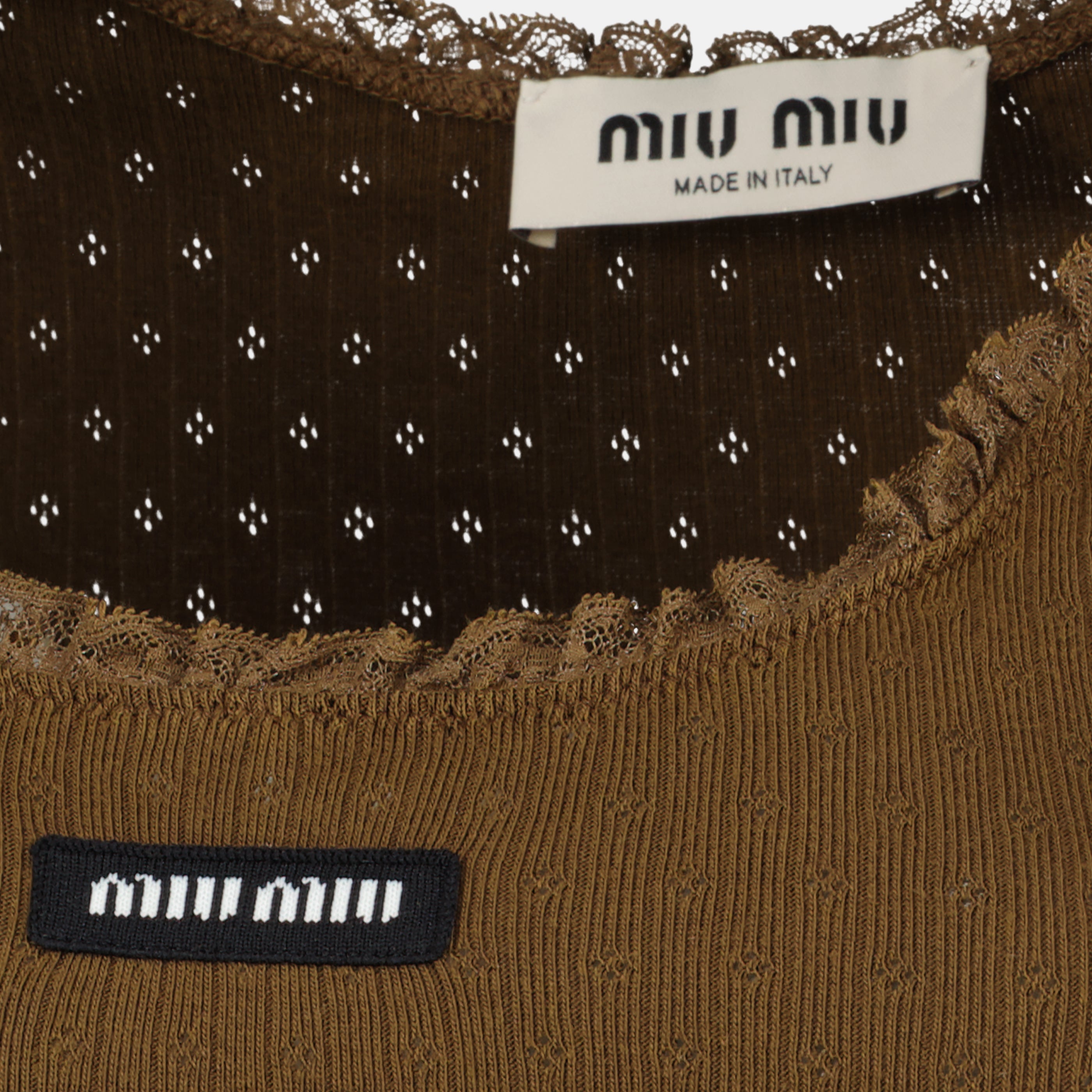 Image de l'article Débardeur en jersey marron de la marque Miu Miu pour Femme - Saison Printemps-Été 2026 - Vue détaillée_1