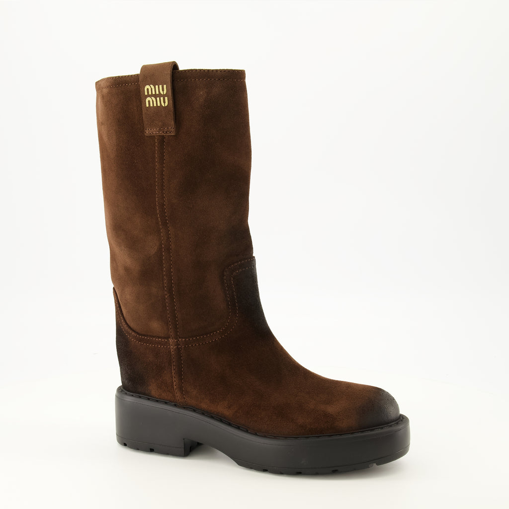 Bottes Bottes Moro en suède marron Miu Miu Marron Femme