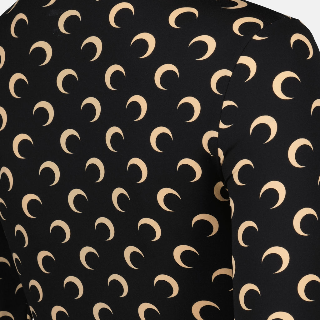 Image of the black and beige Jersey Moon Top by Marine Serre for Women - Fall-Winter 2025 - Detailed View_1