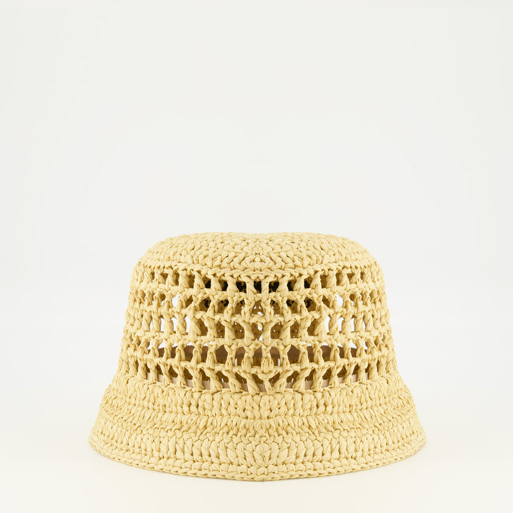 Imagem do chapéu bob em tecido bege da marca Prada para Mulher - Temporada Primavera-Verão 2026 - Vista Traseira