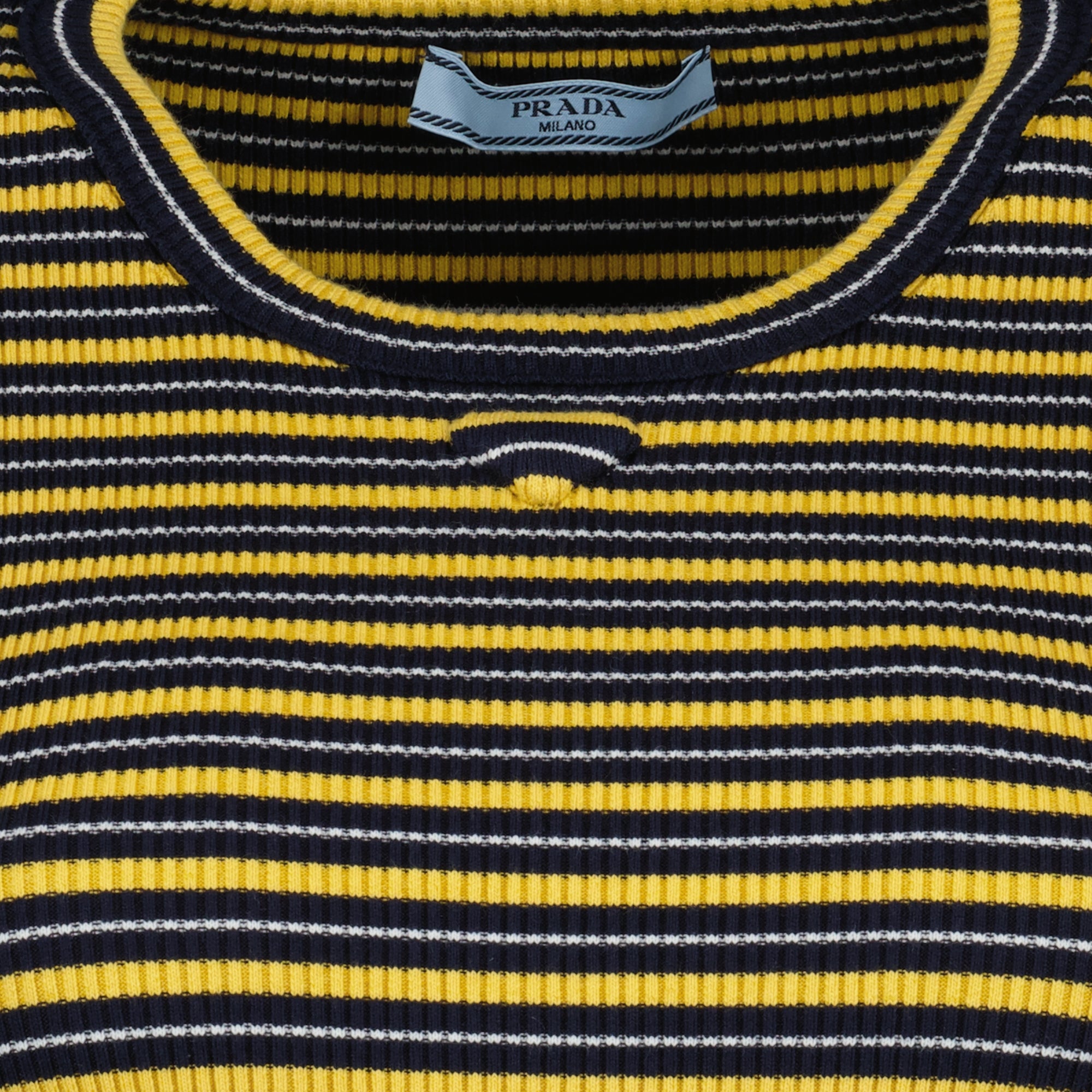 Image de l'article T-shirt côtelé à rayures jaune de la marque Prada pour Femme - Saison Printemps-Été 2026 - Vue détaillée_1