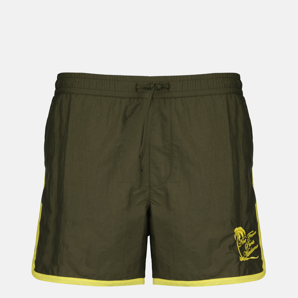 Drole De Monsieur 남성용 카키 나일론 야자수 수영 반바지 이미지 - 2026 봄/여름 시즌 - 앞면보기