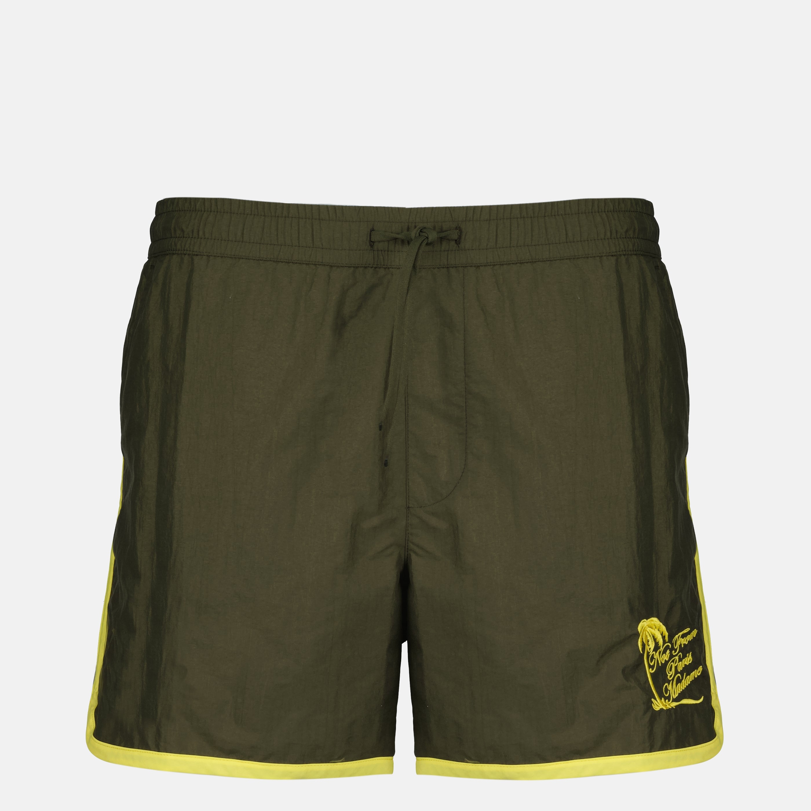 Drole De Monsieur 남성용 카키 나일론 야자수 수영 반바지 이미지 - 2026 봄/여름 시즌 - 앞면보기