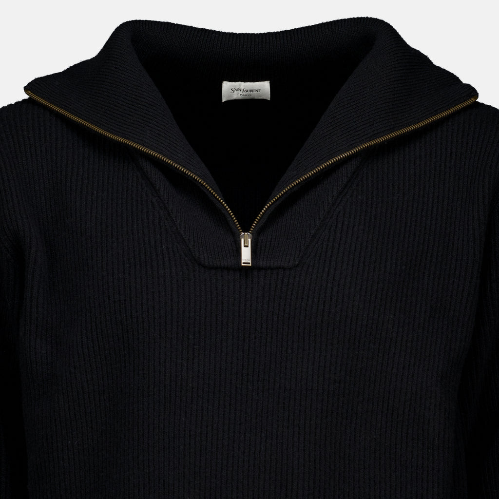 Maille Pull 1/4 zip en laine noir Saint Laurent Noir Homme