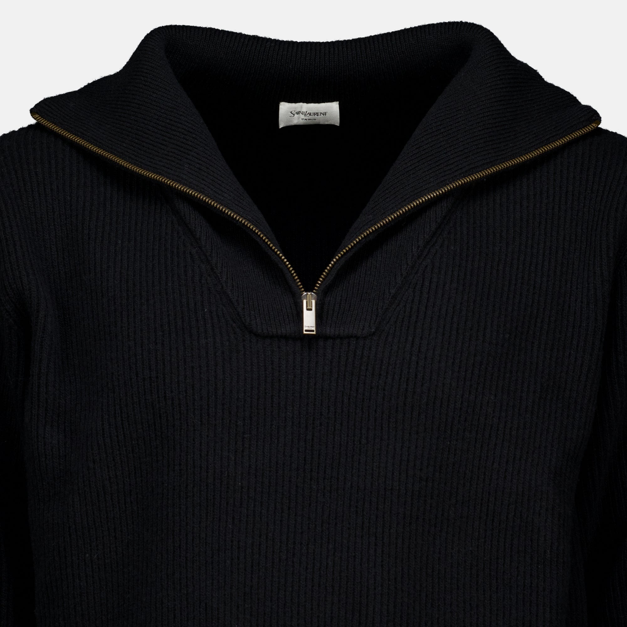 Maille Pull 1/4 zip en laine noir Saint Laurent Noir Homme