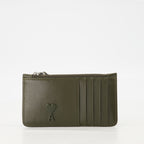 Small leather goods AMI Heart Zipper Wallet Ami PARIS Khaki Unisex