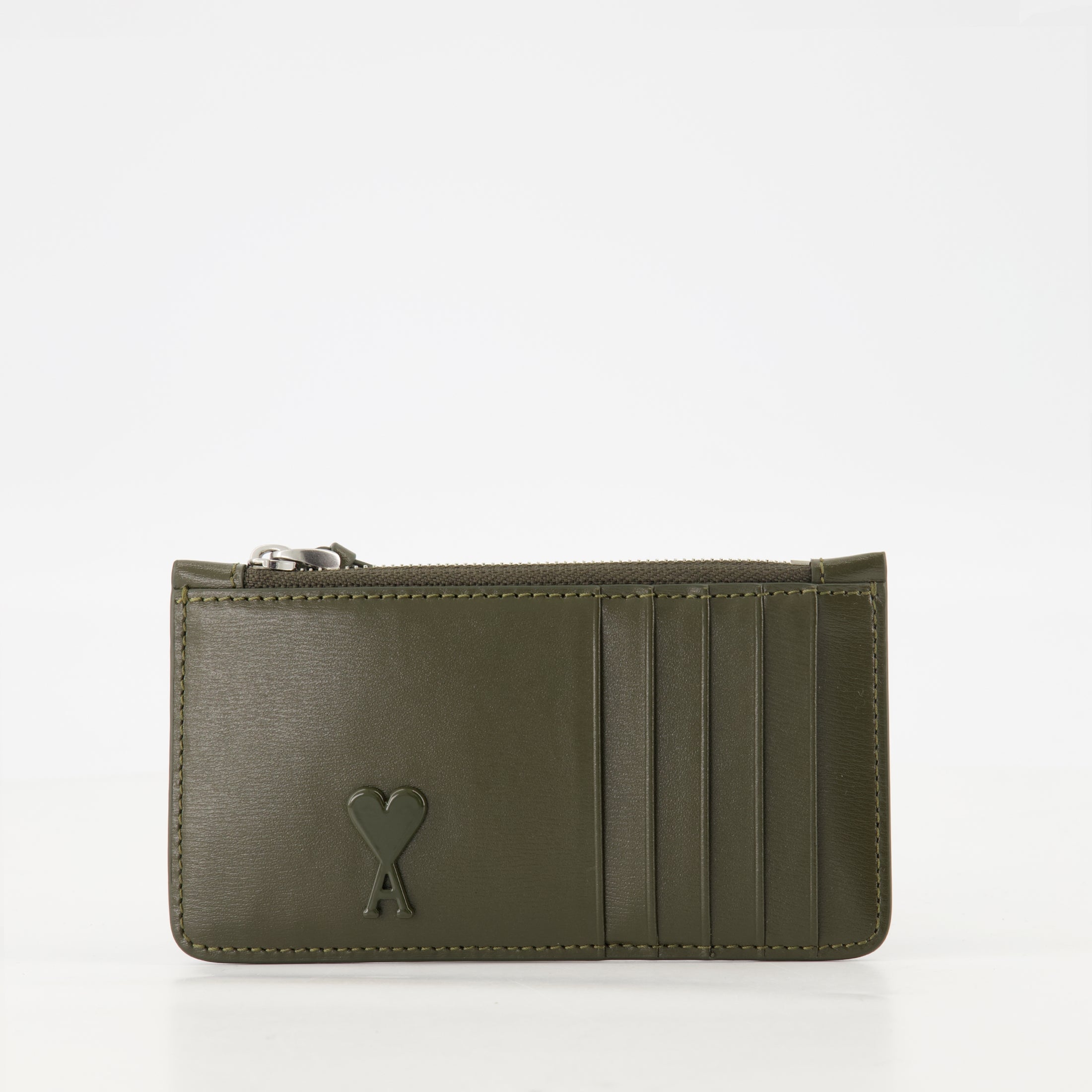 Pequeños artículos de cuero Cartera con Cremallera AMI Heart Ami PARIS Caqui Unisexo