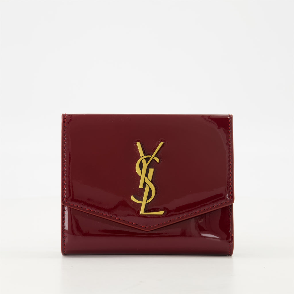 スモールレザーグッズ Portefeuille Uptown en cuir verni Saint Laurent ボルドー Femme