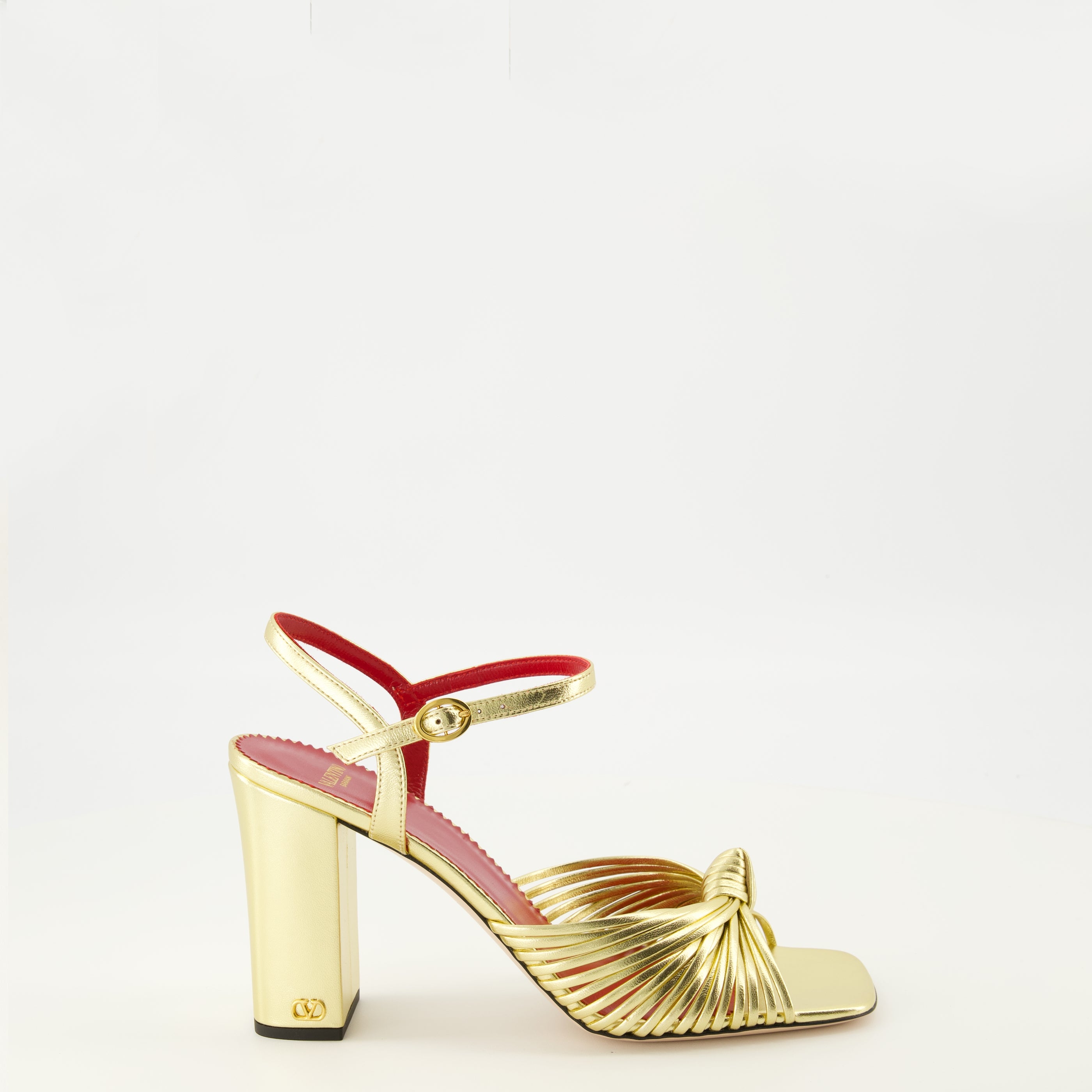 Image of the Annet heeled sandals in gold lamé by Valentino Garavani for Women - Spring-Summer 2026 - Right side view
