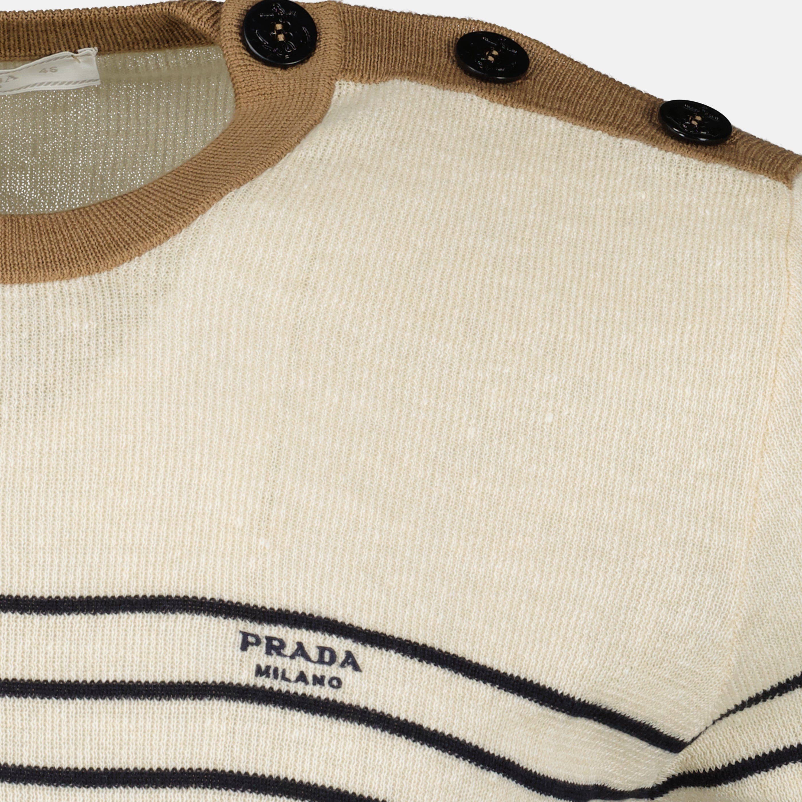 Image de l'article Pull en linge beige à rayures de la marque Prada pour Homme - Saison Printemps-Été 2026 - Vue détaillée_2