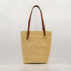 トートバッグ 編み込みラフィアトートバッグ Rabanne ベージュ Femme