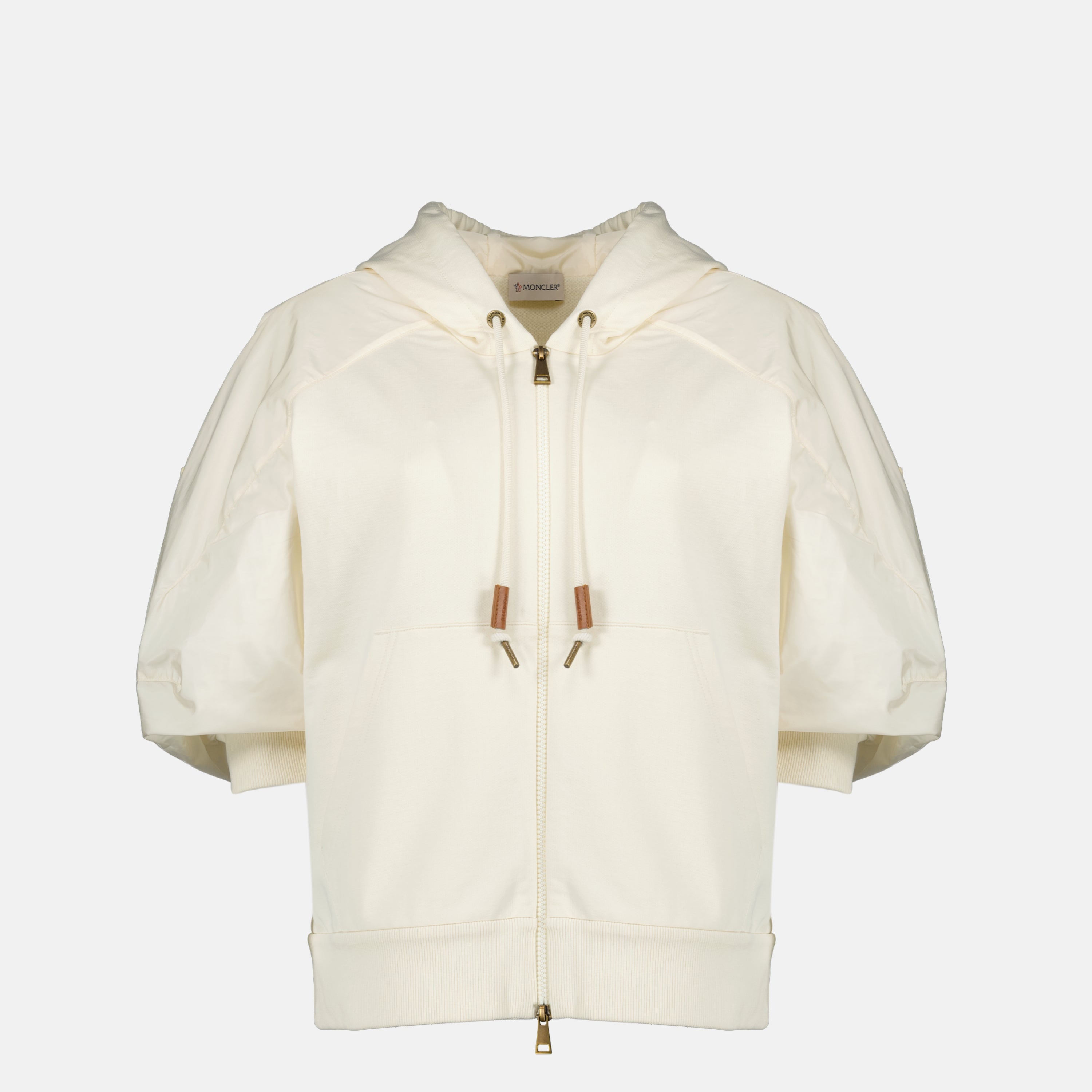 Image of the item Beige short-sleeved zip jacket by Moncler for Women - Spring-Summer 2026 - Front View
