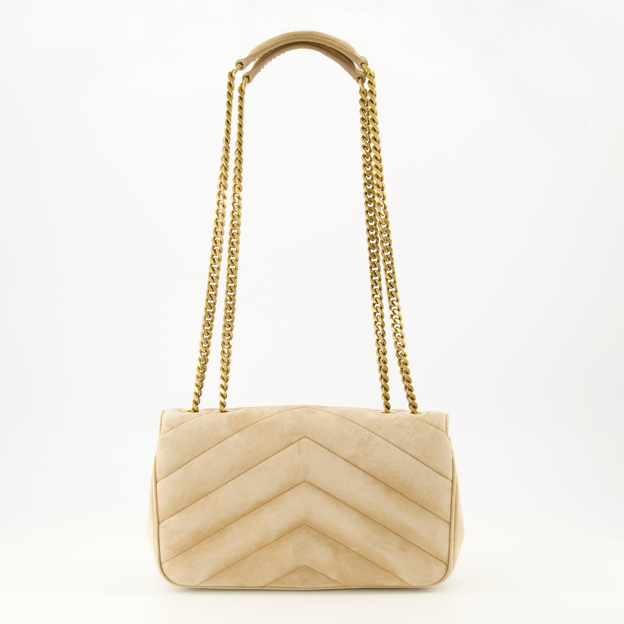 Image de l'article Sac Loulou small en suède beige de la marque Saint Laurent pour Femme - Saison Printemps-Été 2026 - Vue de Dos