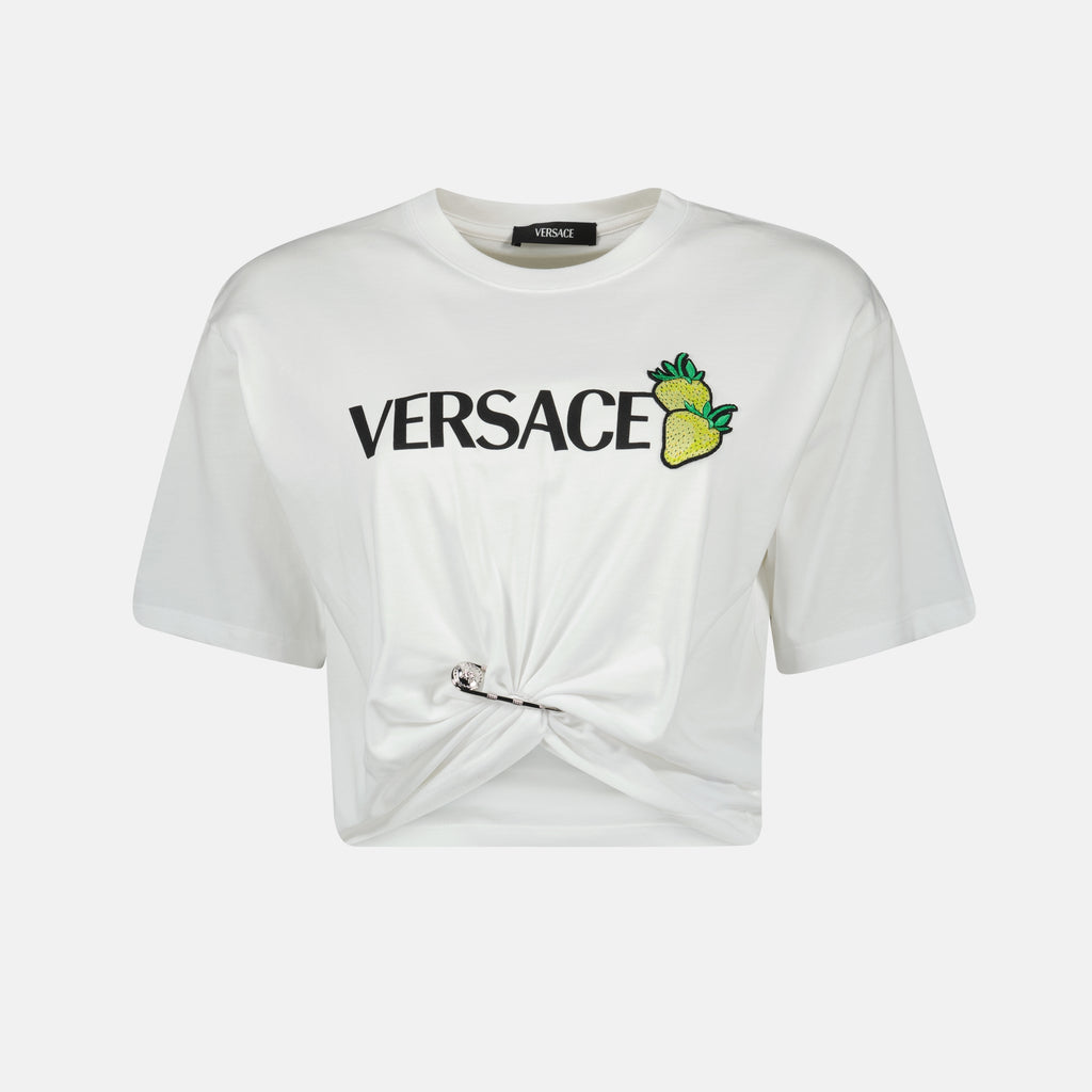 Camisetas T-shirt Crop Morango Versace Branco Femme