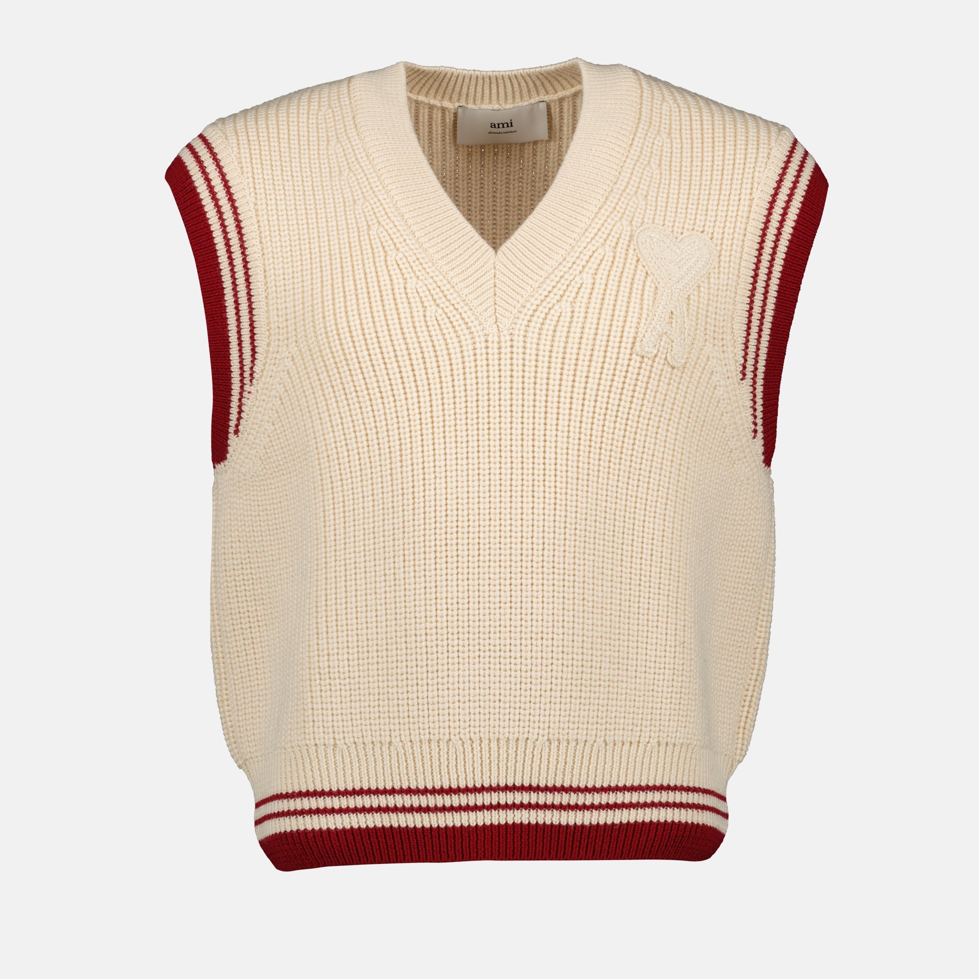 Knitwear Sleeveless Ribbed Sweater Ami PARIS Beige Unisex