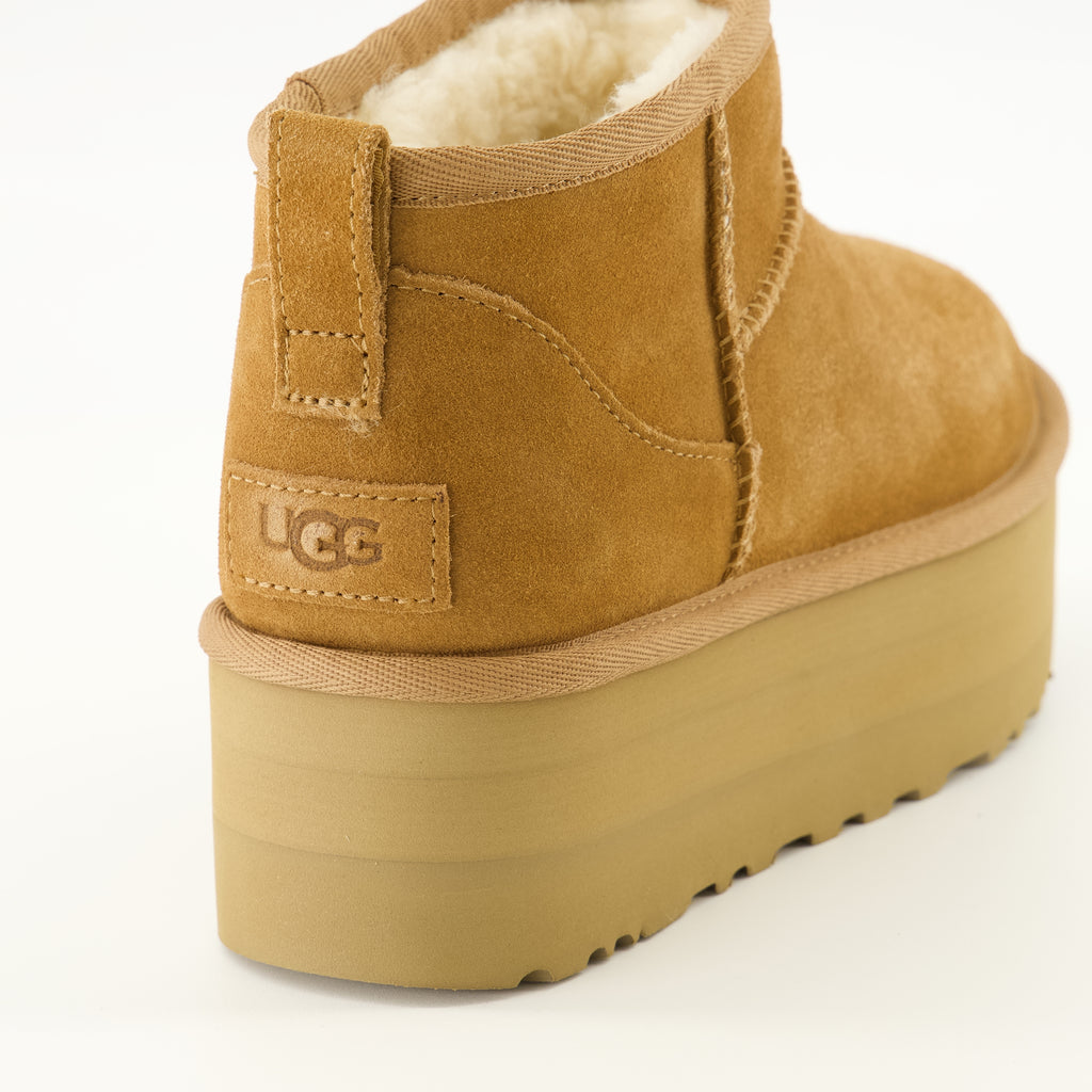 Bottines 갈색 클래식 울트라 미니 플랫폼 부티 Ugg Marron Femme