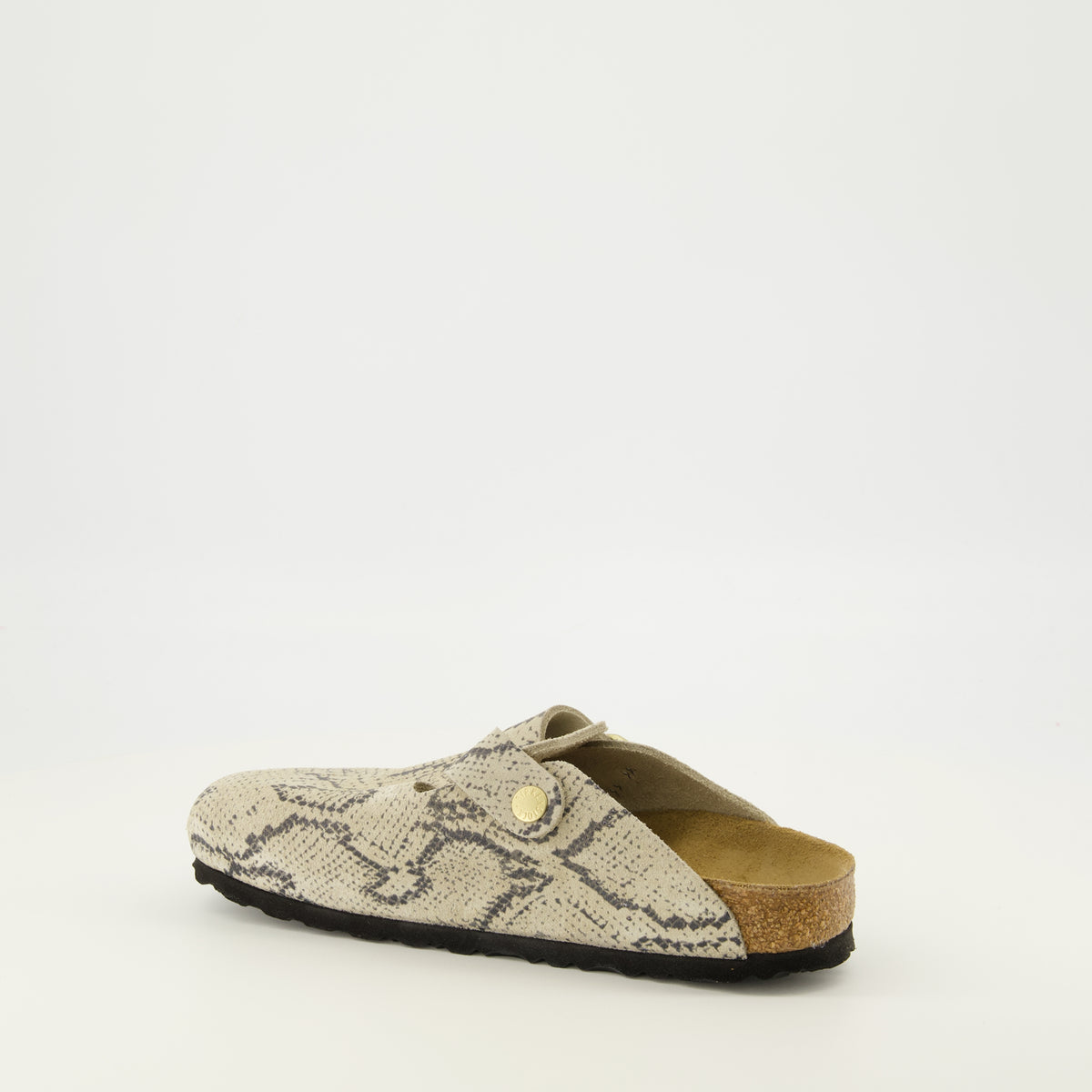 Chaussures ouvertes Mules Boston à motif serpent Birkenstock Beige Femme