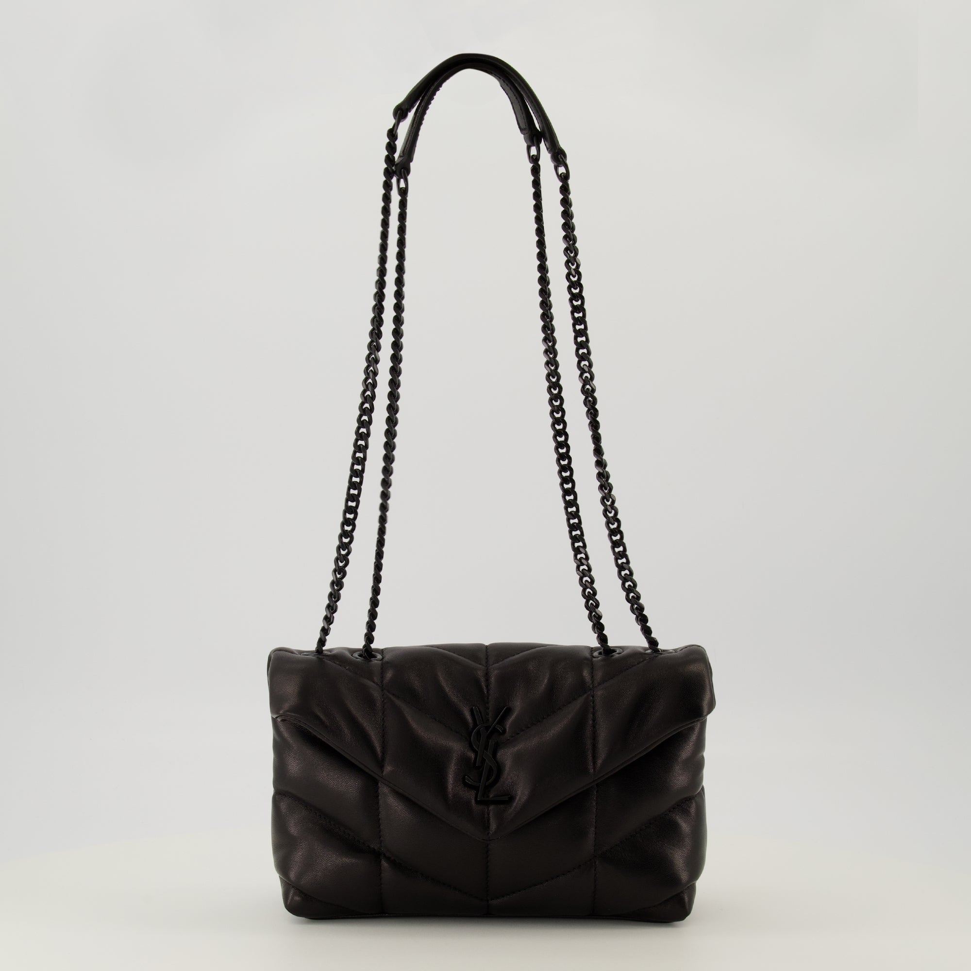 Bild der Saint Laurent Damen Tasche Puffer Toy aus schwarzem Leder - Herbst-Winter 2025 - Vorderansicht