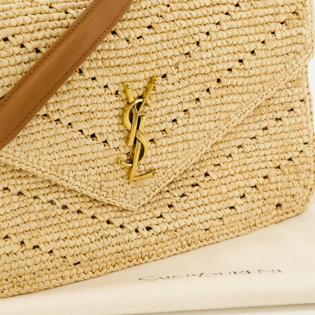 Sacs bandoulière Borsa Loulou in Raffia e Pelle Beige Saint Laurent Beige Femme