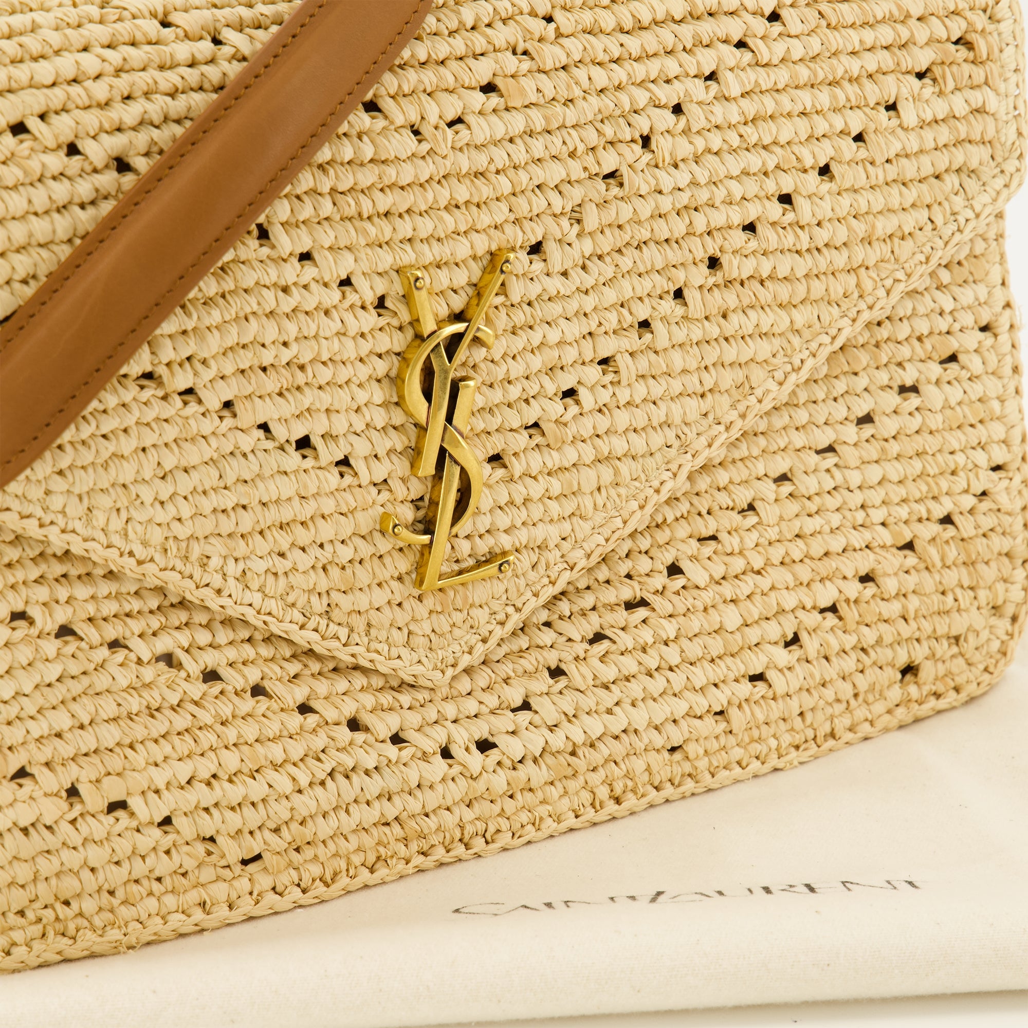 Sacs bandoulière Sac Loulou en raphia et cuir beige Saint Laurent Beige Femme