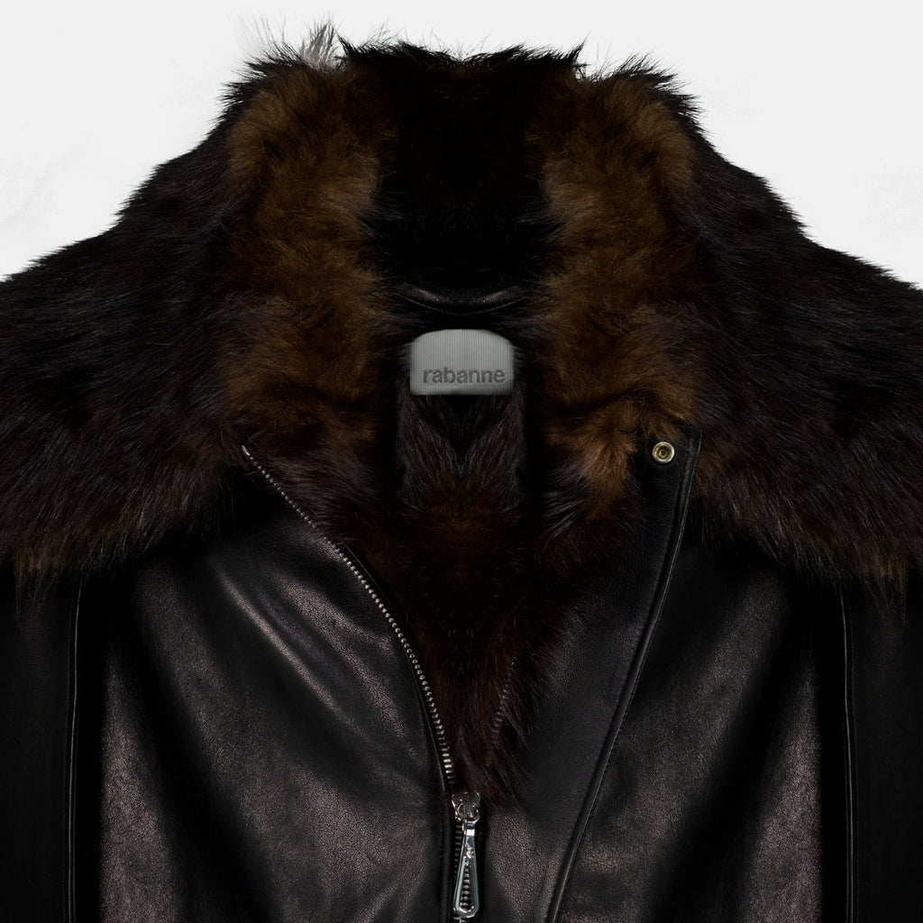 Manteaux Cape en cuir et col shearling Rabanne Noir Femme