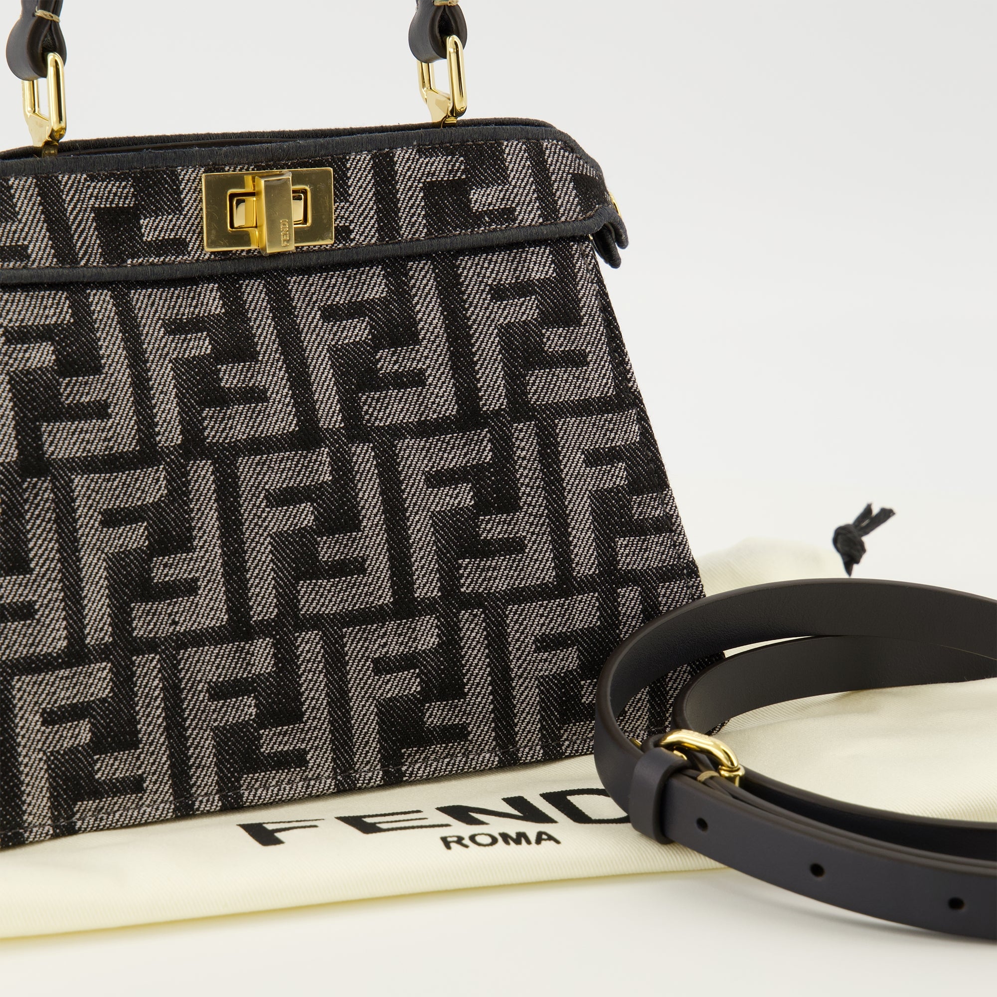 Image of the Peekabbo nano denim FF bag by Fendi for Women - Autumn-Winter 2025 Season - Detailed View 2