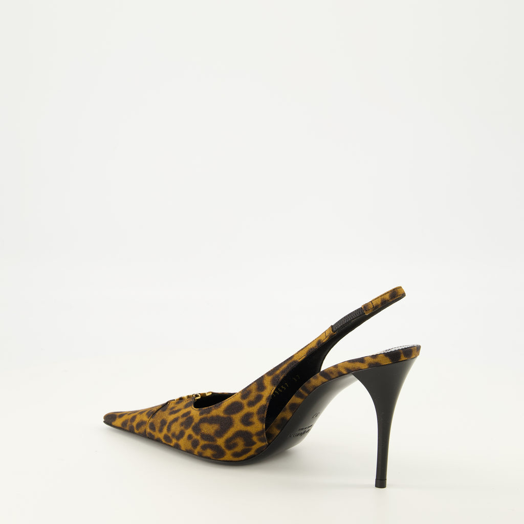 Escarpins Slingbacks Babylone Breteuil en léopard Saint Laurent Marron Femme