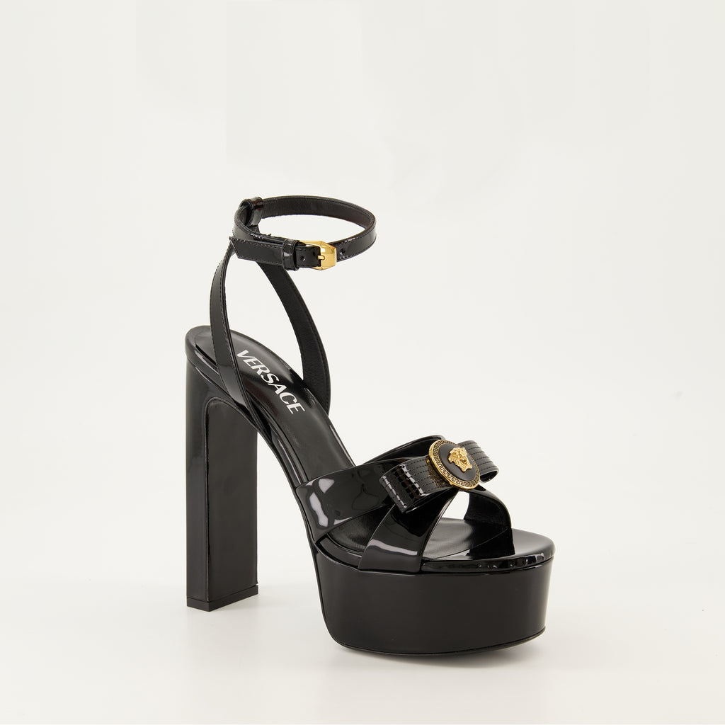 Zapatos abiertos Sandalias de Tacón Gianni Ribbon Versace Negro Femme