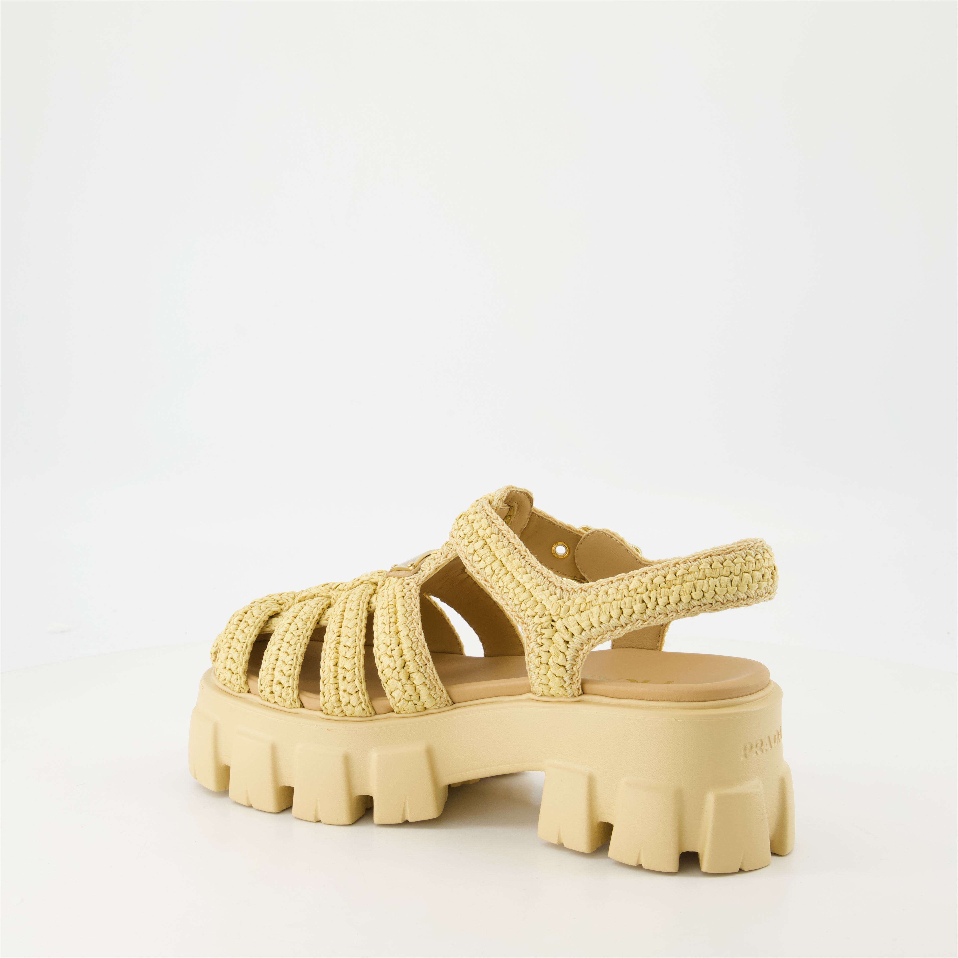 Chaussures ouvertes Sandales Monolith en raphia Prada Beige Femme