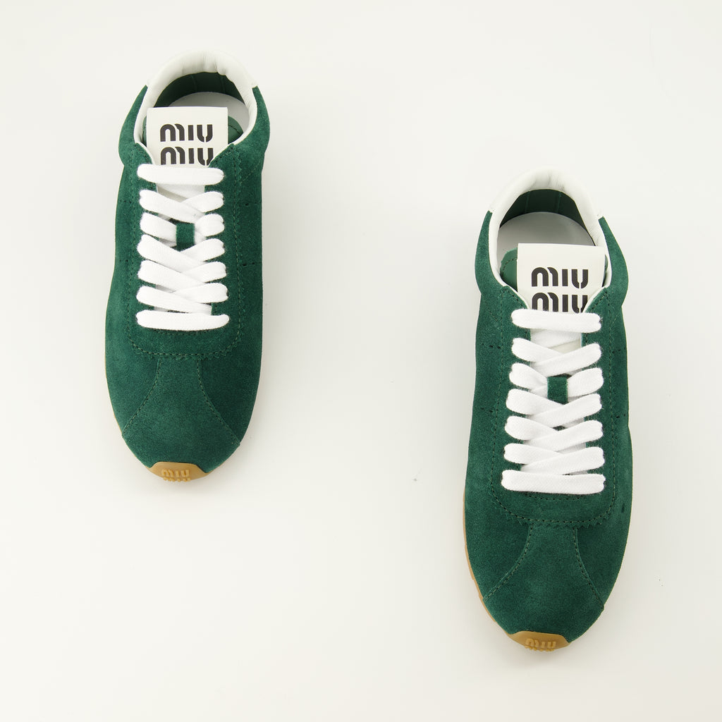 Baskets Baskets Plume en suède vert Miu Miu Vert Femme