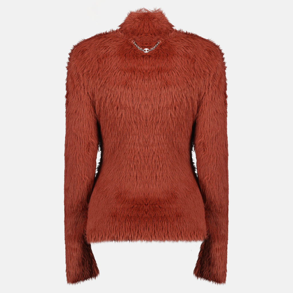 Image de l'article Pull effet fourrure marron de la marque Rabanne pour Femme - Saison Printemps-Été 2026 - Vue de Dos