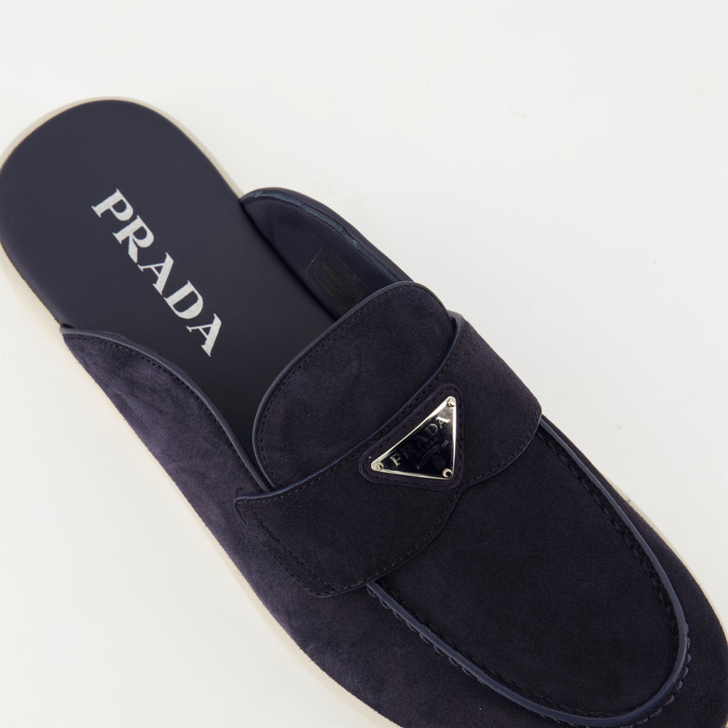 Scarpe aperte Mule in Pelle Suede Prada Blu scuro Homme