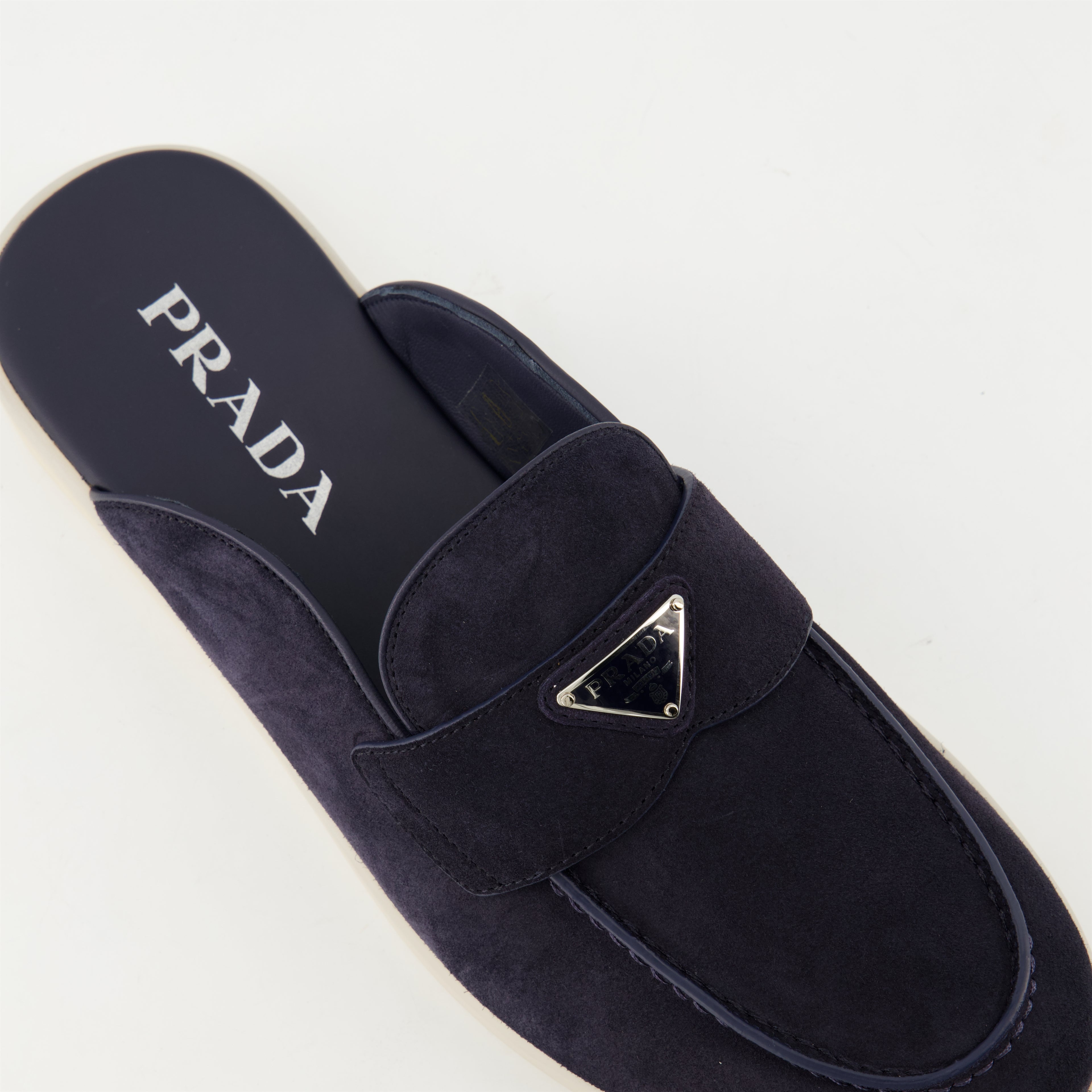 Zapatos abiertos Mules de Cuero Ante Prada azul oscuro Homme