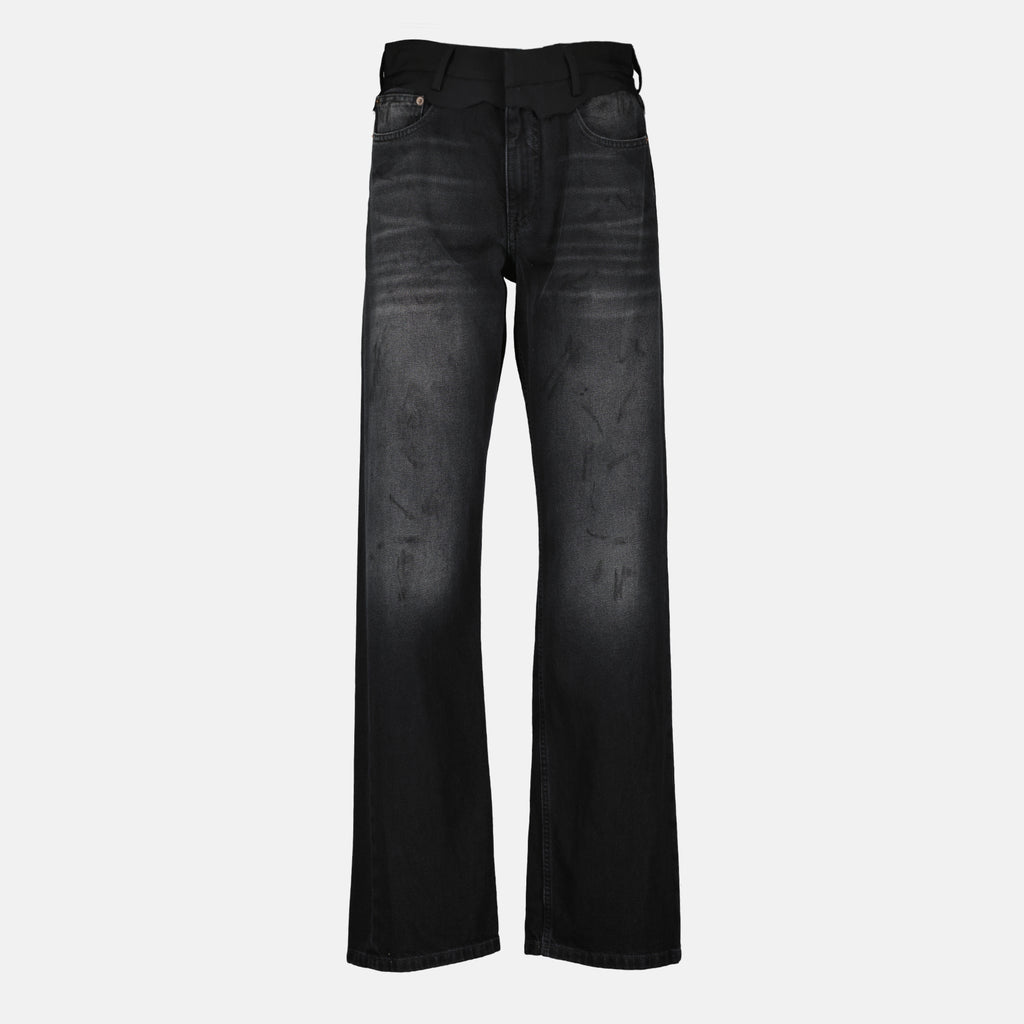 Pantalons Jean droit en denim noir Mm6 Noir Femme