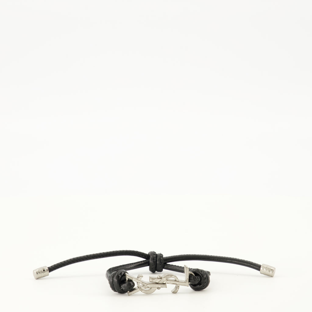 Bijoux Bracelet Cassandre en cuir noir Saint Laurent Noir Homme