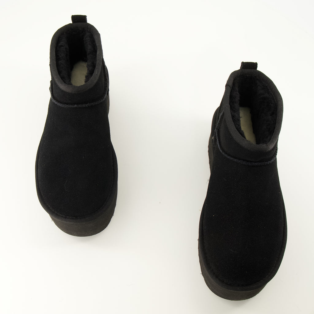 Bottines Stivali Ankle Ultra Mini Platform Neri Ugg Noir Femme