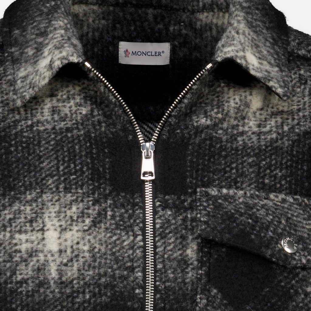 Vestes Camisa de Cuadros Negra con Cierre Moncler Noir Homme