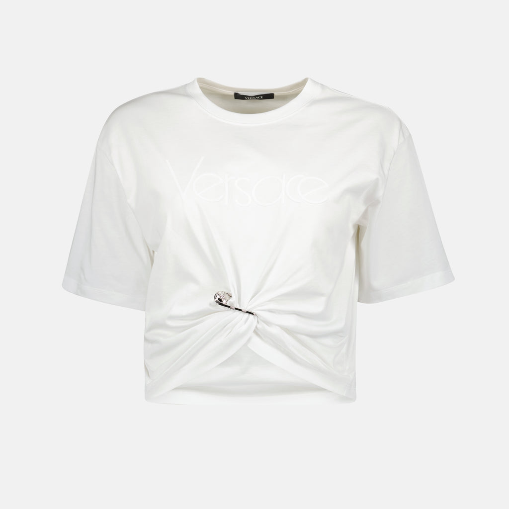 Camisetas Camiseta con Alfiler de Seguridad Versace Blanco Femme
