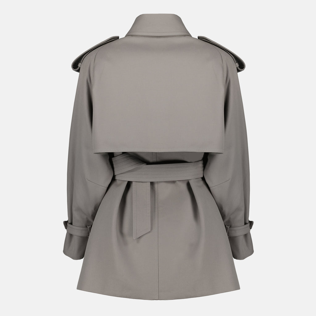 Manteaux Trench Coat Mid-Length em Gabardina de Algodão Cinza Max Mara Gris Femme