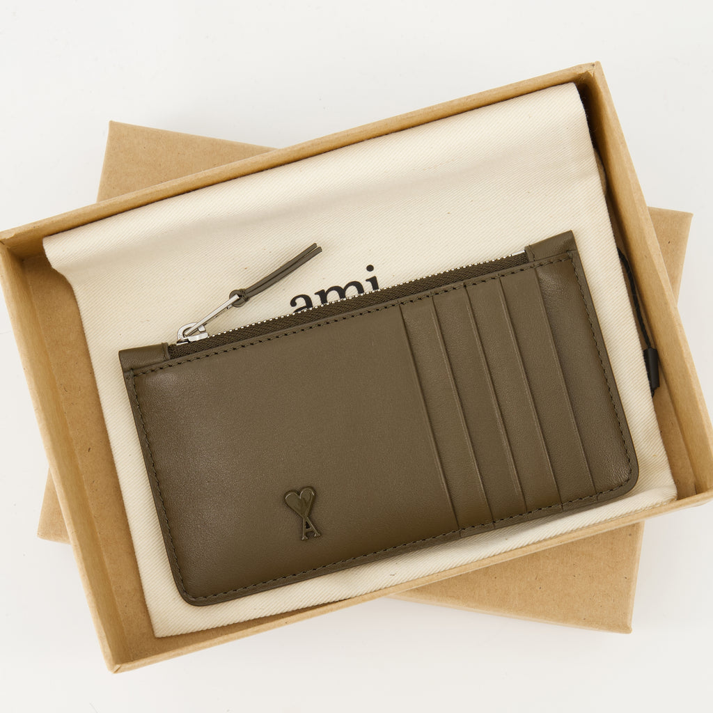 Small leather goods Zippered Card Holder Ami PARIS Brown Unisex