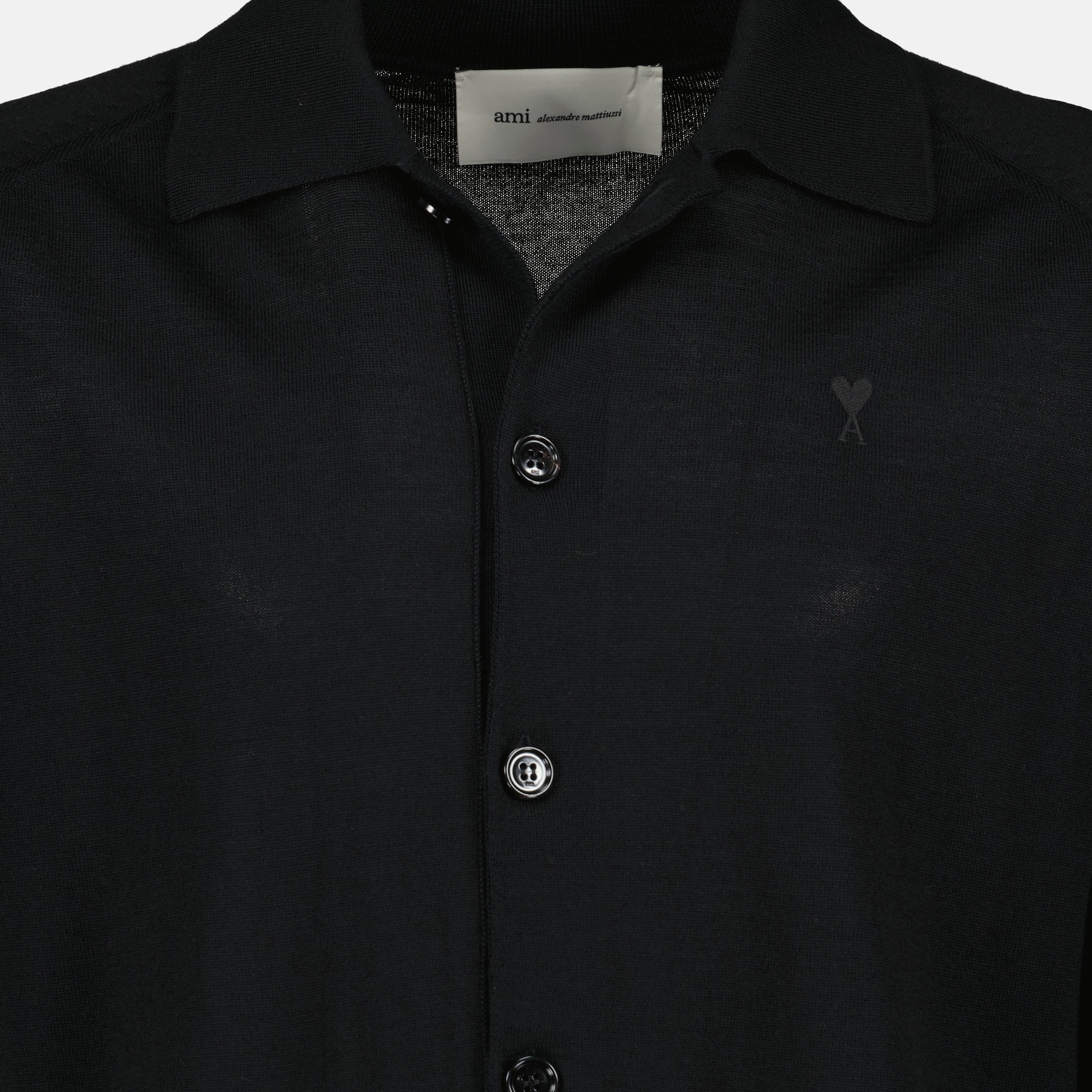 Chemises 블랙 울 가디건 Ami PARIS Noir Homme