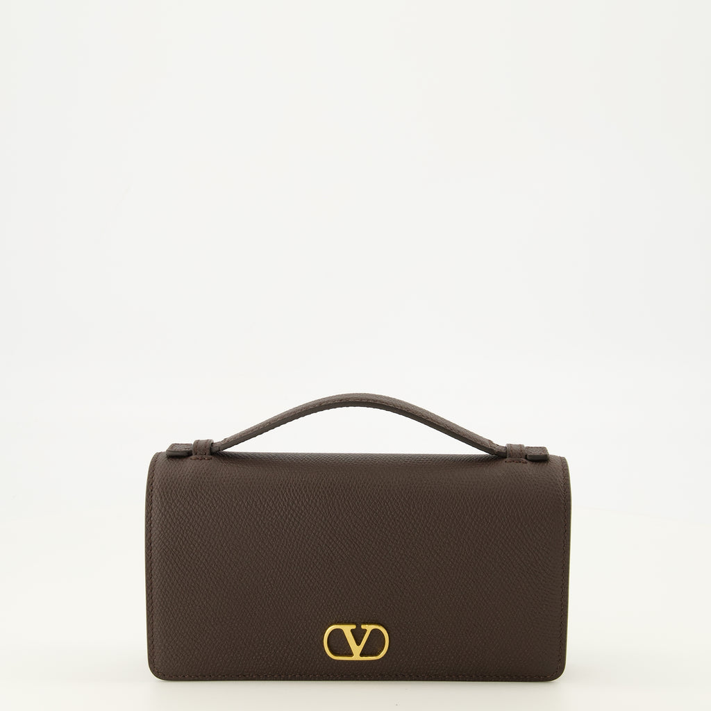 Petite maroquinerie Cartera de Cadena VLogo en Cuero Marrón Valentino Garavani Marron Femme
