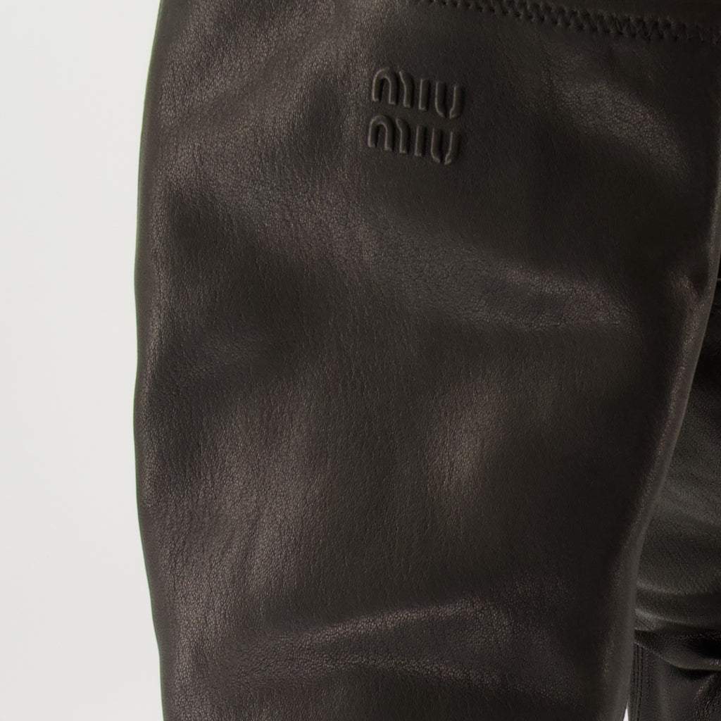 Bottes ブラックストレッチナッパレザーブーツ Miu Miu Noir Femme