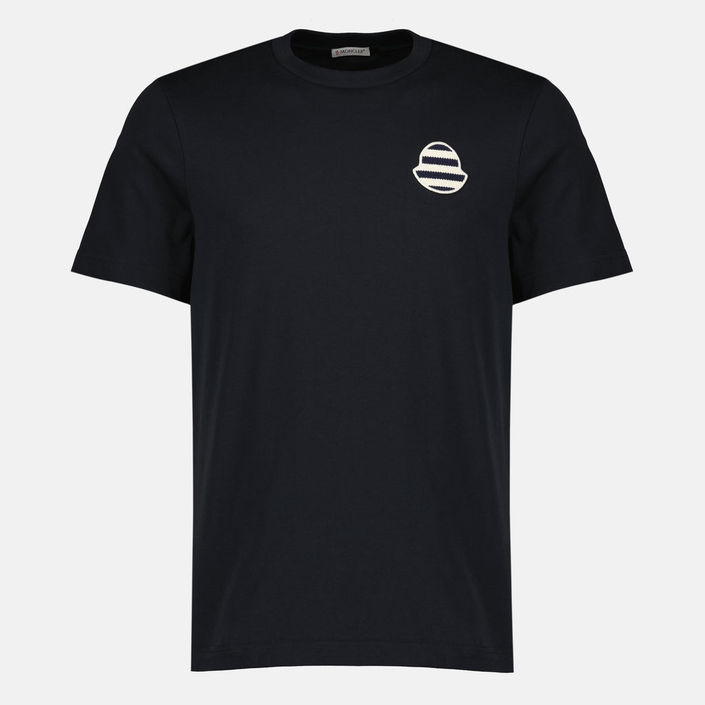 T-shirts Navy Gestreiftes Logo Baumwoll-T-Shirt Moncler Bleu foncé Homme