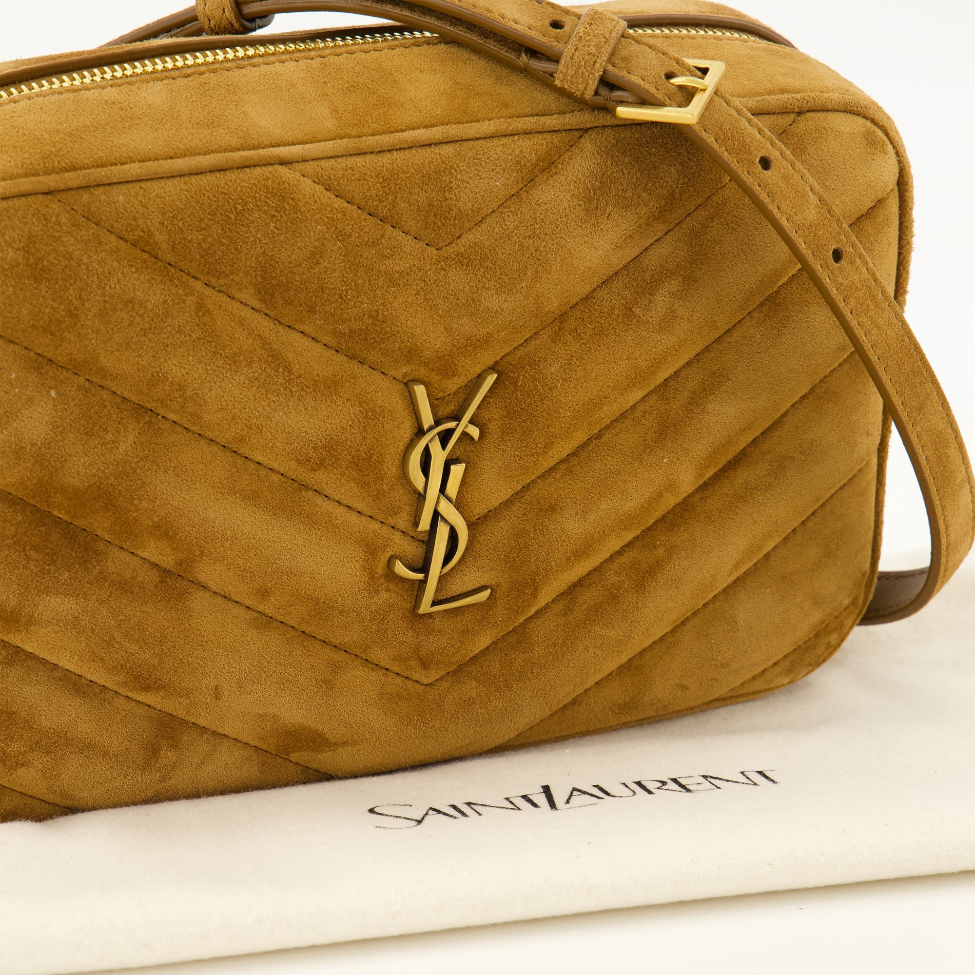 Sacs bandoulière Loulou Camera Bag in Brown Suede Saint Laurent Marron Homme