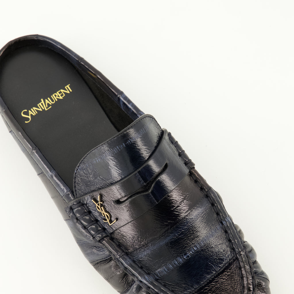 Chaussures ouvertes Mules Loafer en cuir d'anguilles Saint Laurent Bleu foncé Femme