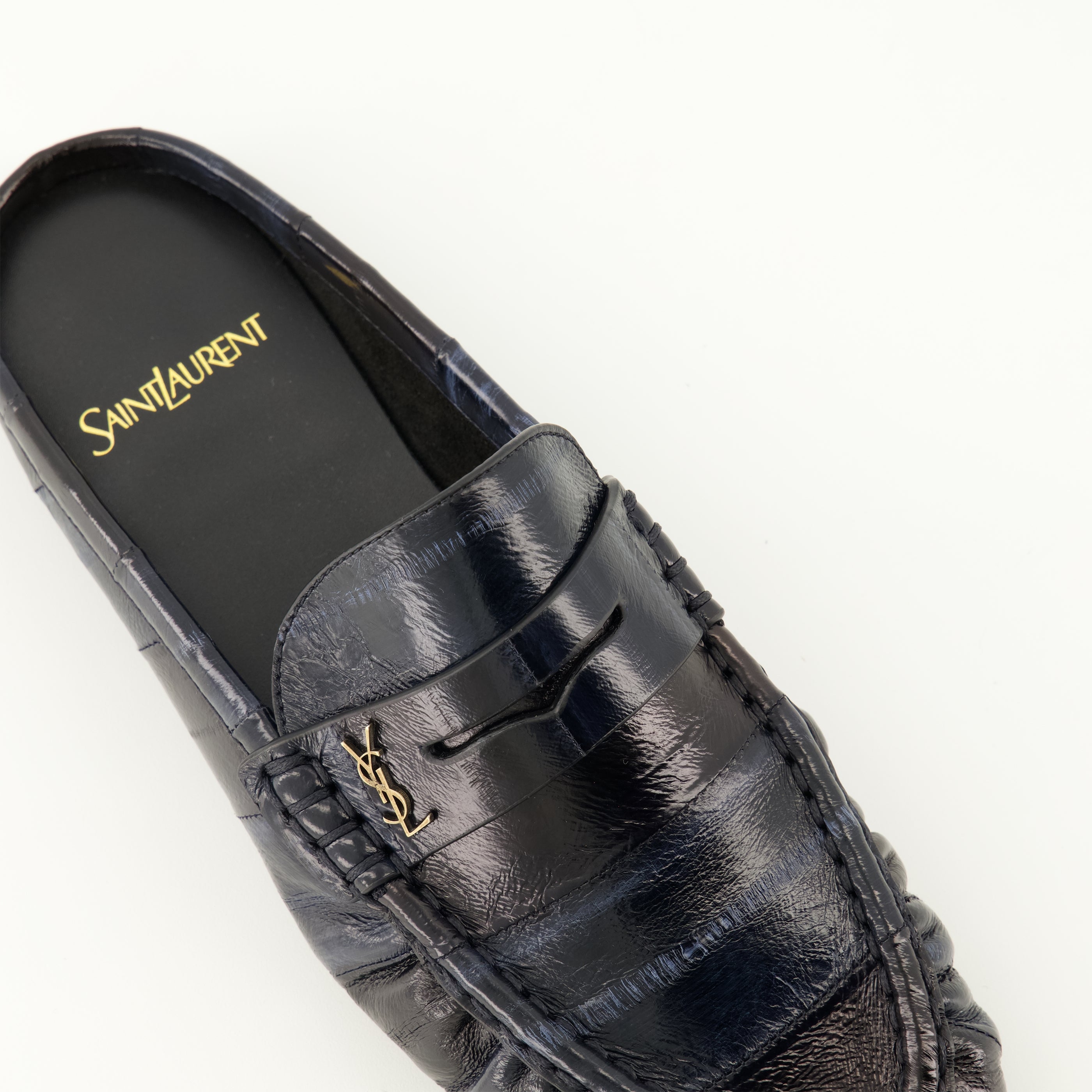 Chaussures ouvertes Mules Loafer en cuir d'anguilles Saint Laurent Bleu foncé Femme