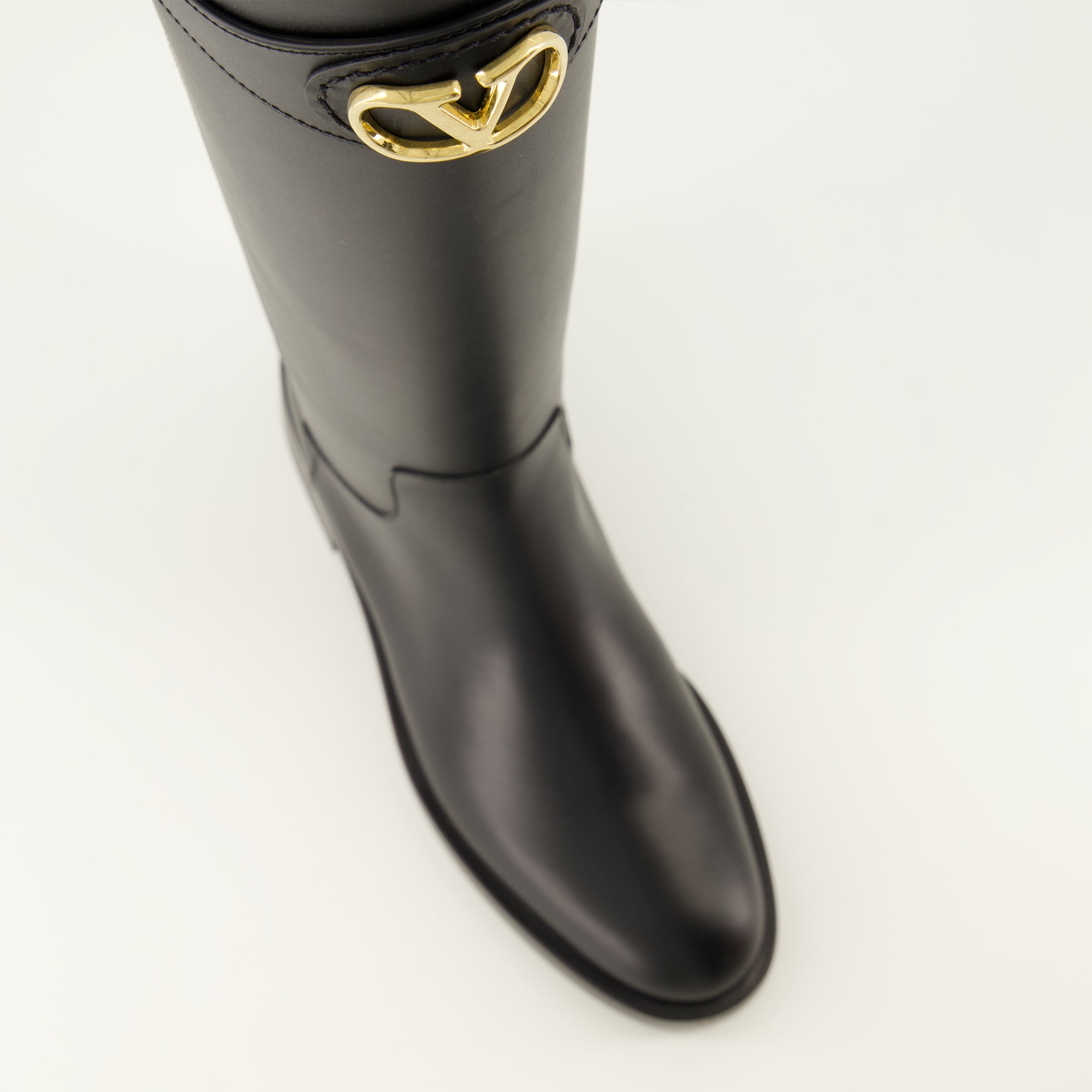 Bottes VLogo ブラックレザー ブーツ Valentino Garavani Noir Femme