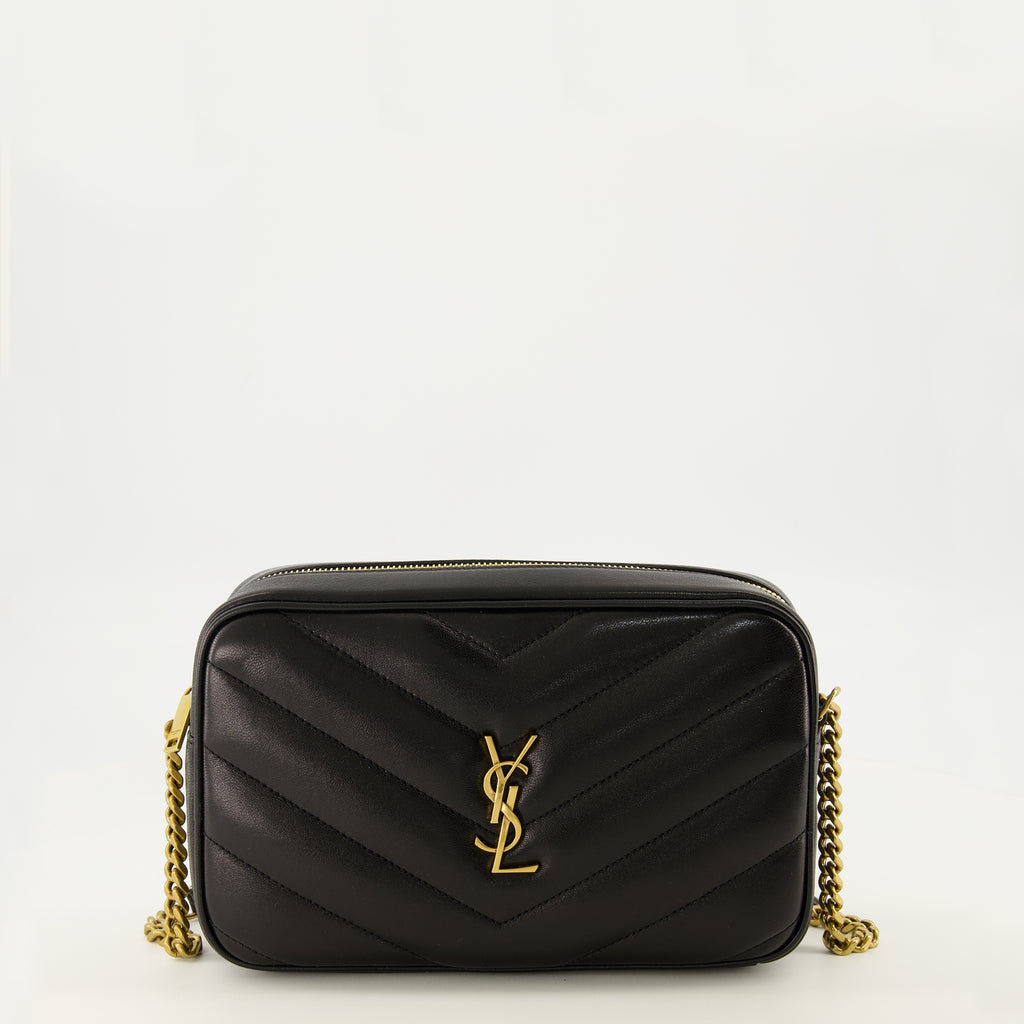 Sacs à main et épaule Bolsa Loulou Camera em Couro Matelassé Preto Saint Laurent Noir Femme