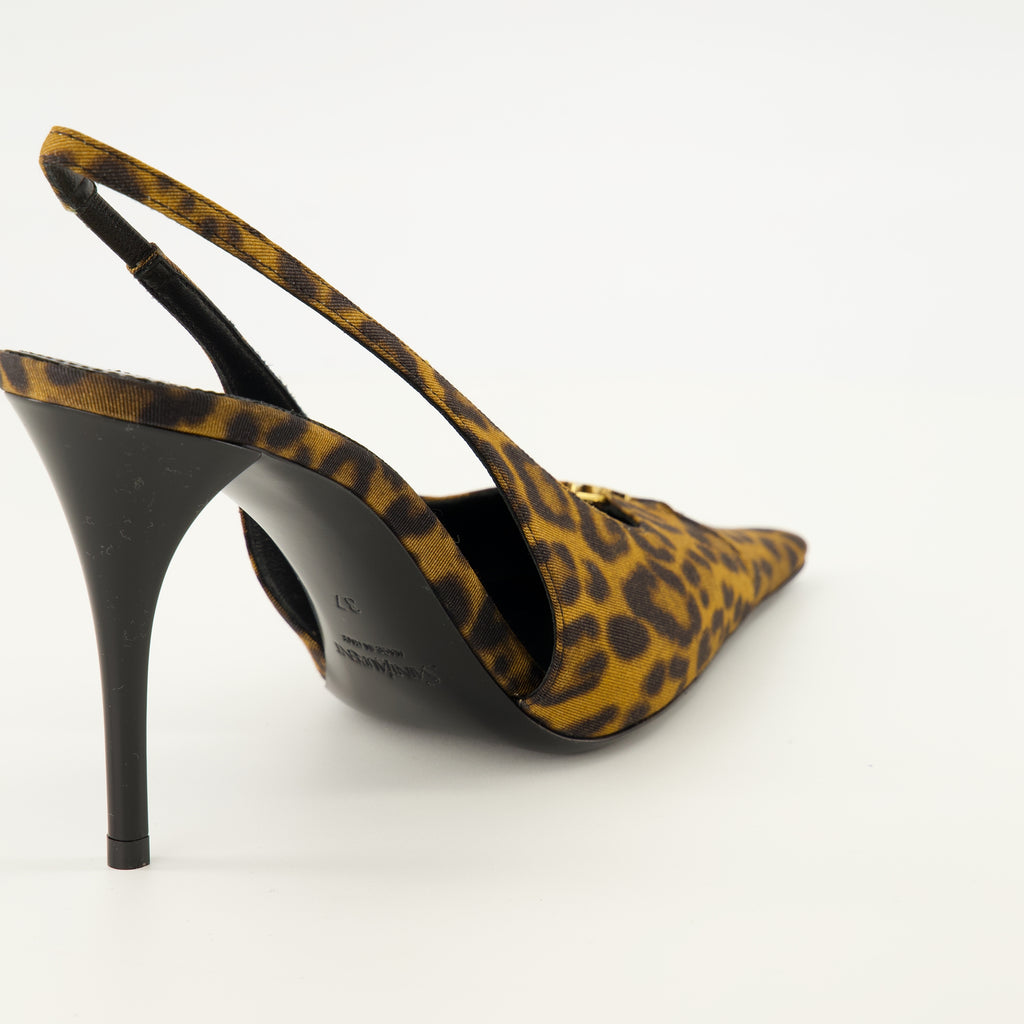 Escarpins Slingbacks Babylone Breteuil en léopard Saint Laurent Marron Femme